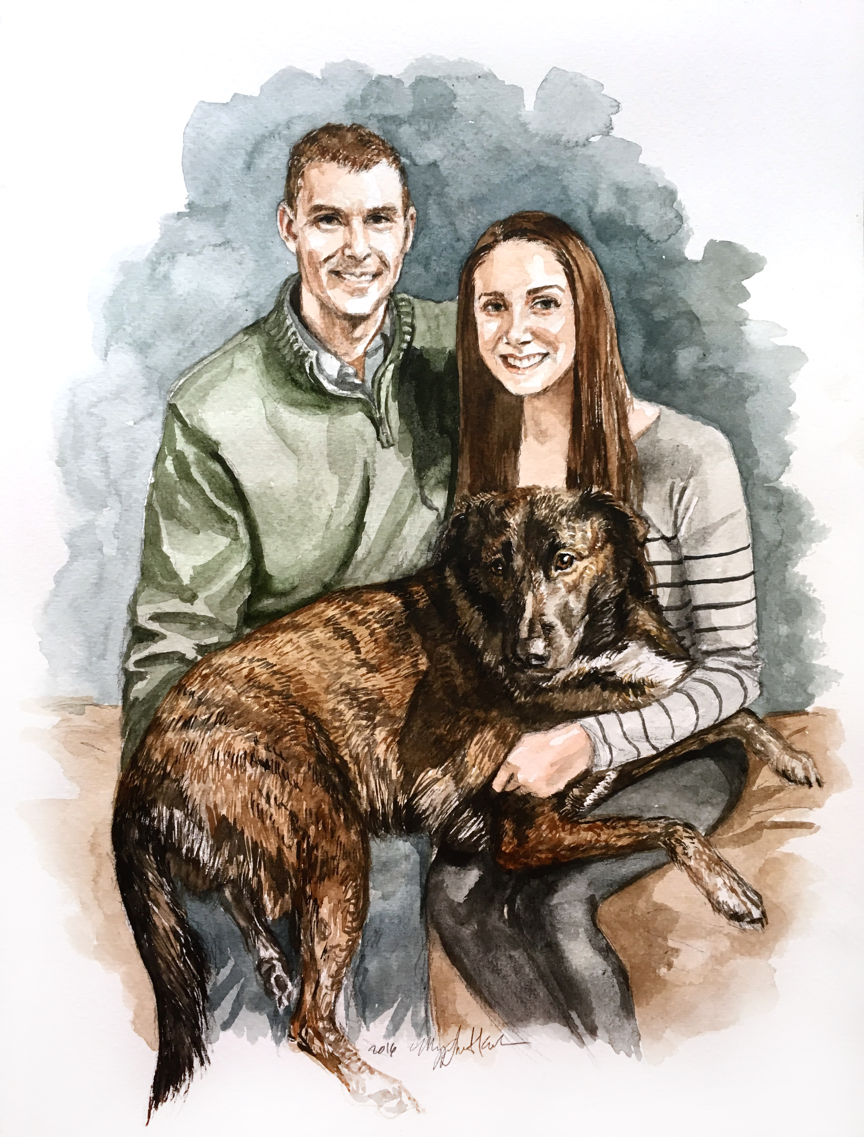 3021x3973 Couple With Dog Photography Based Watercolor Portrait Iamnotmaggie - Watercolor Couple