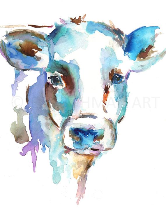 570x713 Cow Watercolor Print Animal Watercolor Cow Painting Print Etsy - Watercolor Cow
