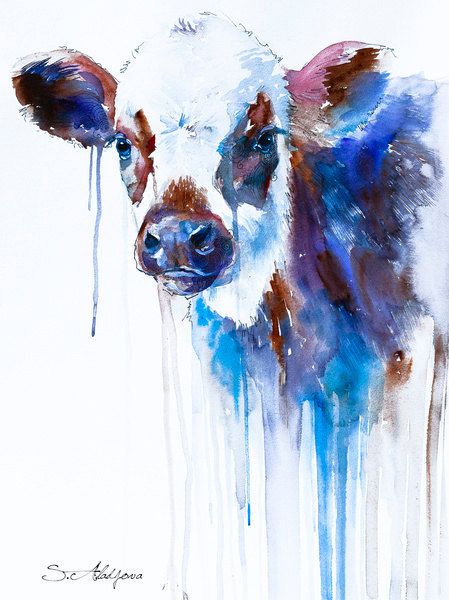 449x600 Cow Watercolor Painting Print By Slaveika Aladjova, Animal Art - Watercolor Cow