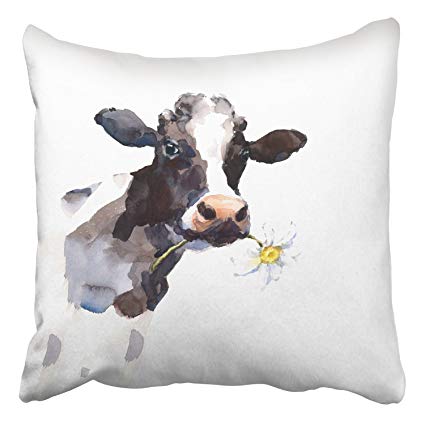 425x425 Emvency Throw Pillow Covers Watercolor Cow A Daisy - Watercolor Cow