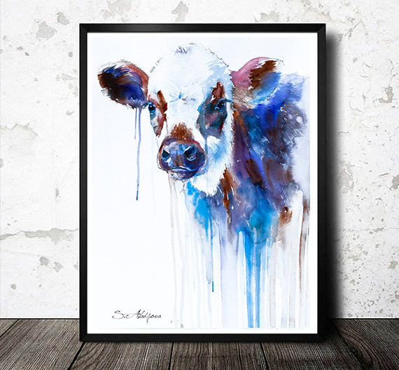 570x528 Cow Watercolor Painting Print - Watercolor Cow Painting