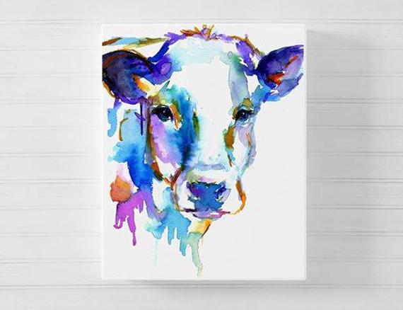 570x438 Canvas Cow Art Watercolor Print Animal Watercolor Cow Etsy - Watercolor Cow Painting