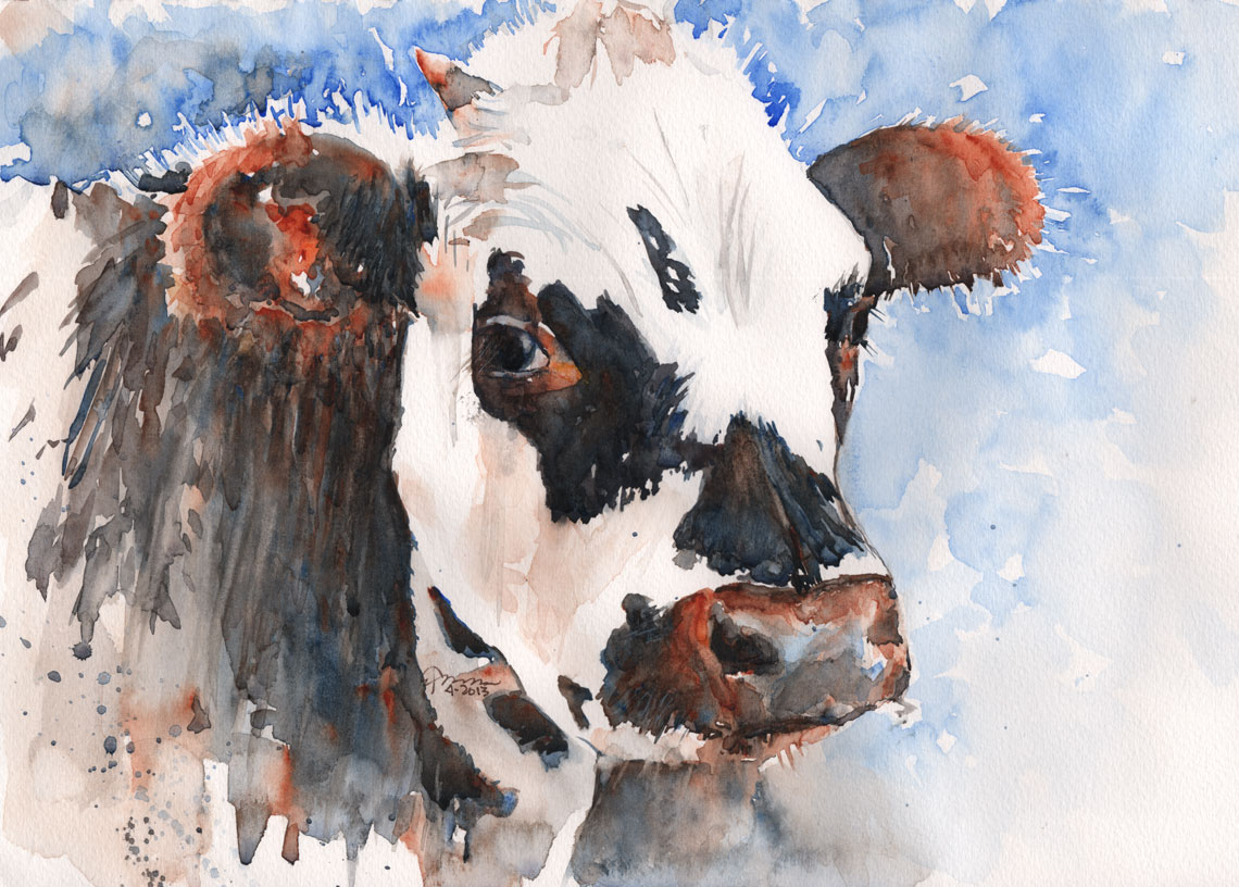 1140x816 Cow Claudia Hafner Watercolor - Watercolor Cow Painting