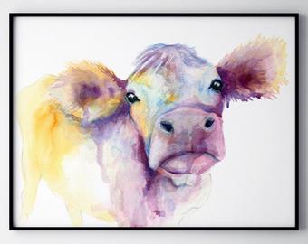 340x270 Cow Painting Etsy - Watercolor Cow Painting