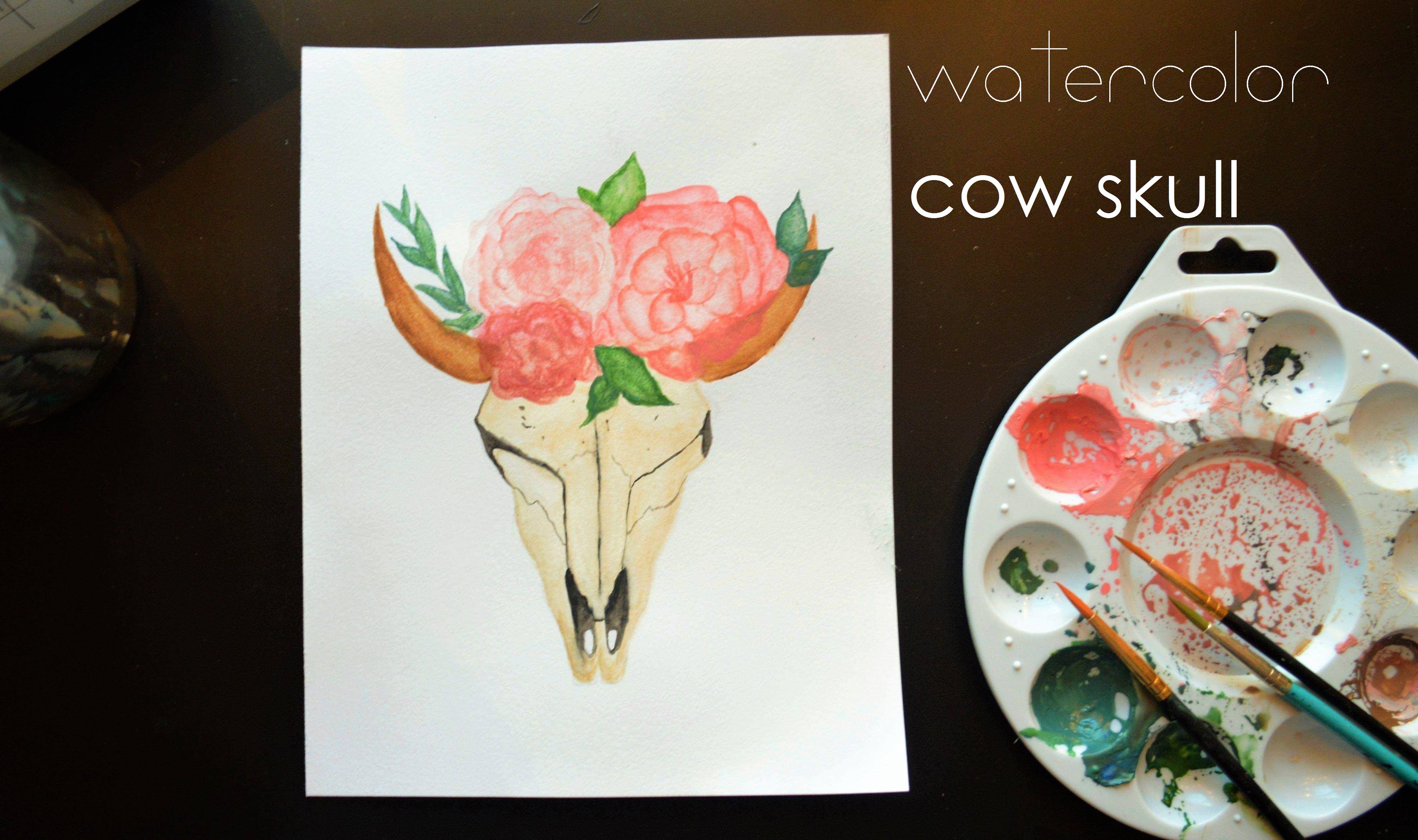 4096x2428 Watercolor Cow Skull Timelapse - Watercolor Cow Skull