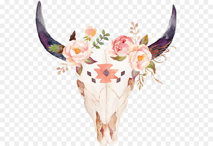 900x620 Cattle Watercolor Painting Bull Skull Flower - Watercolor Cow Skull