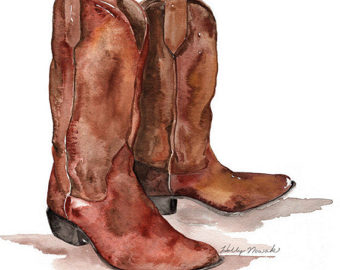 340x270 Cowboy Boot Print Etsy - Watercolor Cowboy Boots