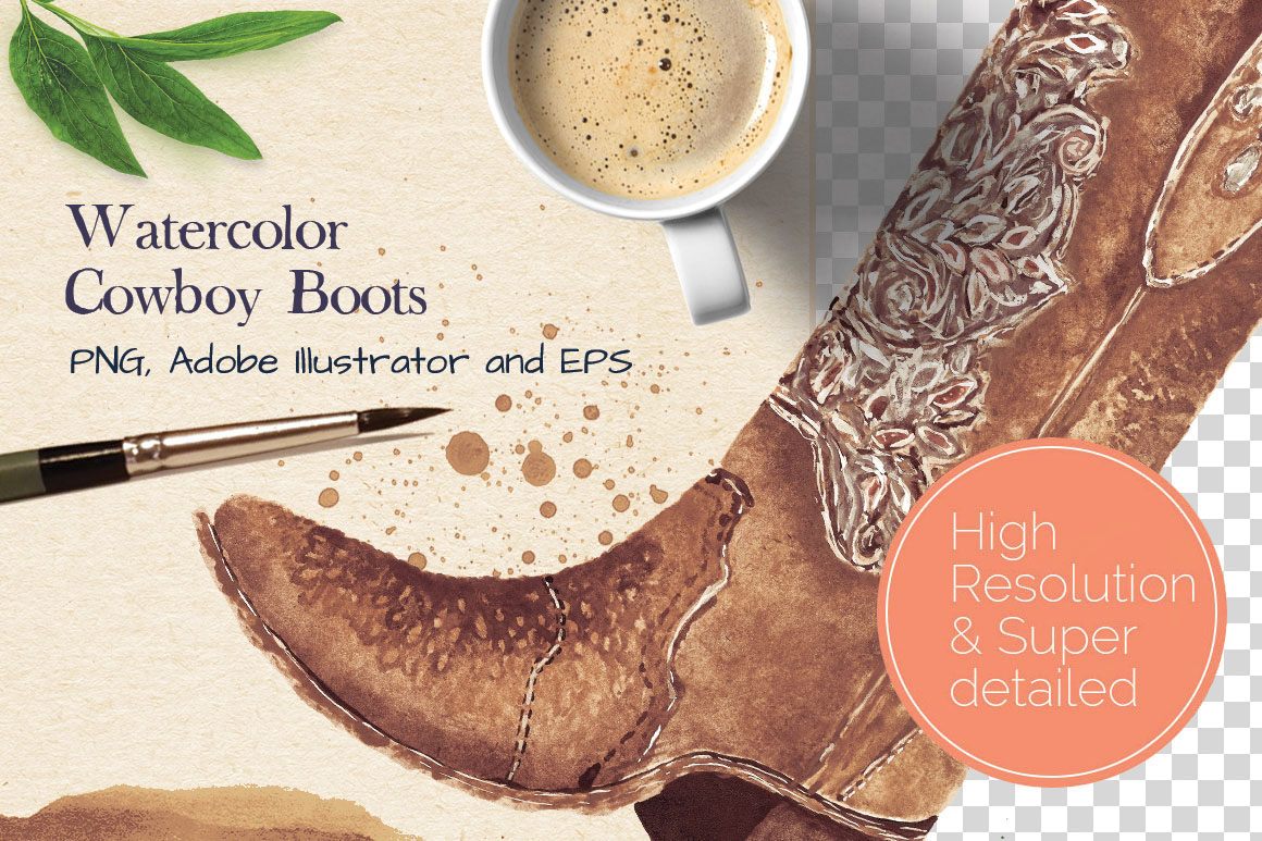 1160x773 Super Detailed Cowboy Boots On Behance - Watercolor Cowboy Boots