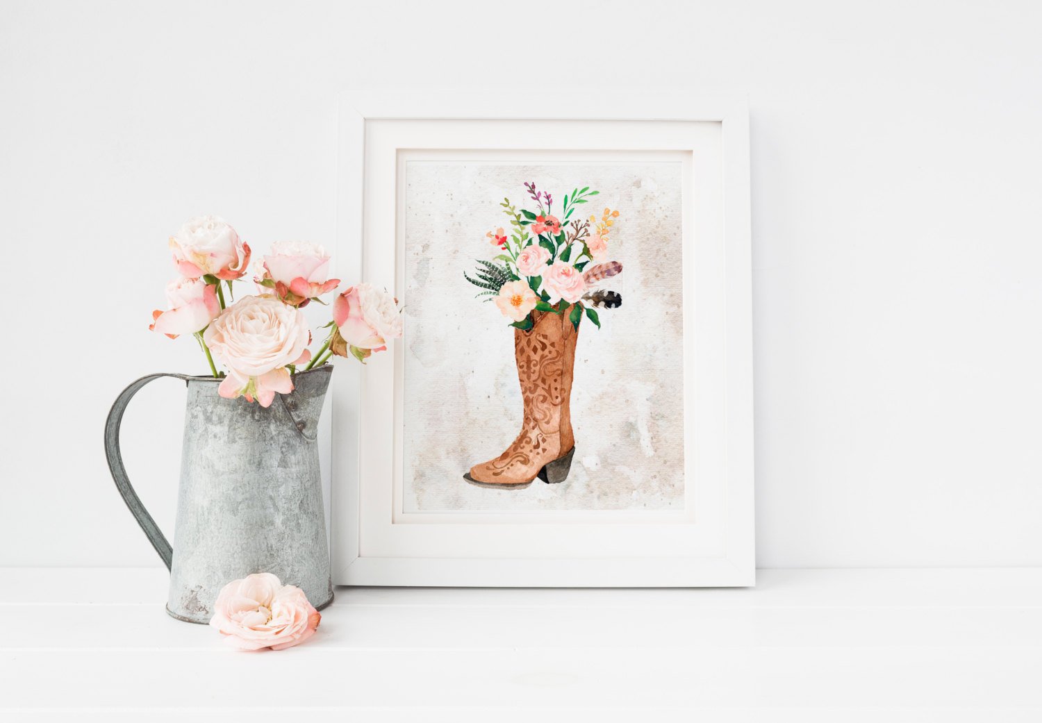 1500x1041 Watercolor Flowers With Cowboy Boots Gardening Flower And - Watercolor Cowboy Boots