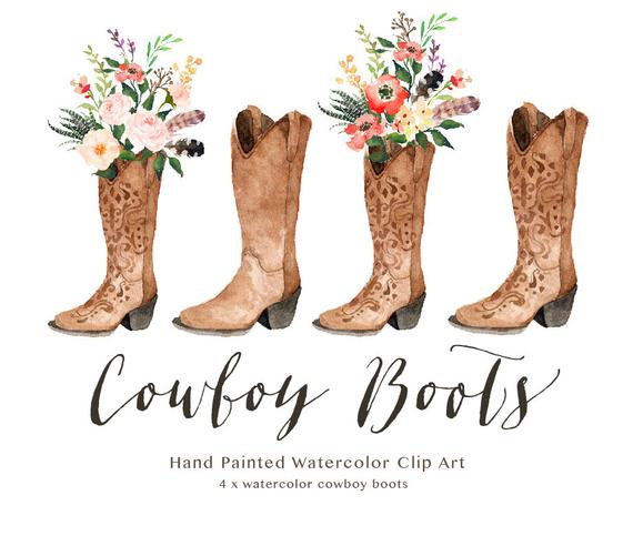 570x483 Watercolor Cowboy Bootsweddingclip Art Collectionindividual Etsy - Watercolor Cowboy Boots