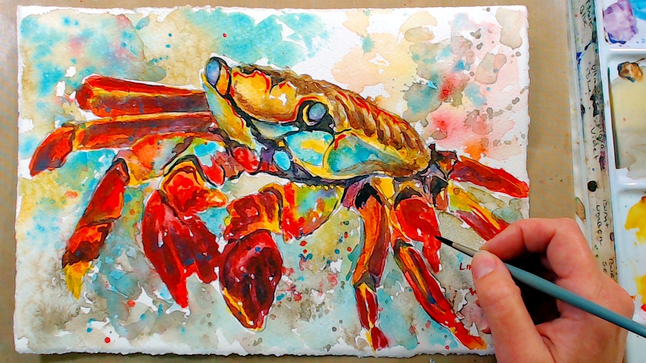 1280x720 Crab In Watercolor Free Painting Class - Watercolor Crab