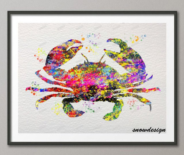 640x539 Diy Original Watercolor Crab Wall Art Canvas Painting Poster - Watercolor Crab