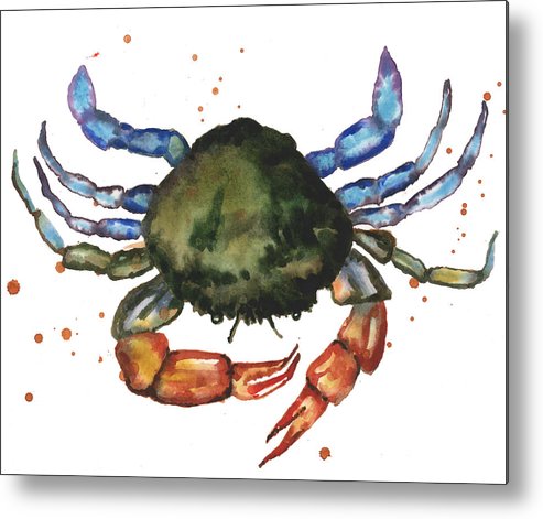 493x471 Watercolor Crab Painting Metal Print By Alison Fennell - Watercolor Crab