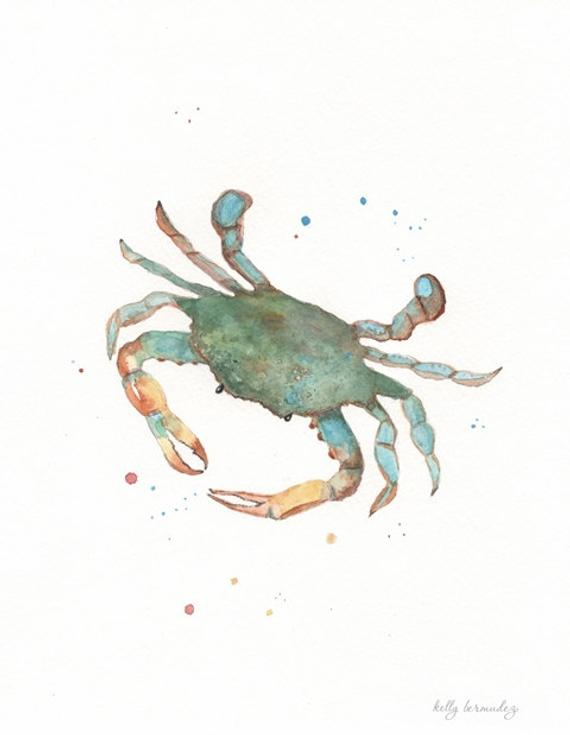570x735 Blue Crab Watercolor Crab Print Watercolor Seaside Beach Etsy - Watercolor Crab
