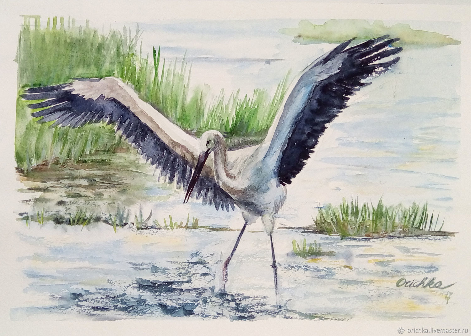 1500x1071 Painting Watercolor Crane Shop Online On Livemaster With - Watercolor Crane