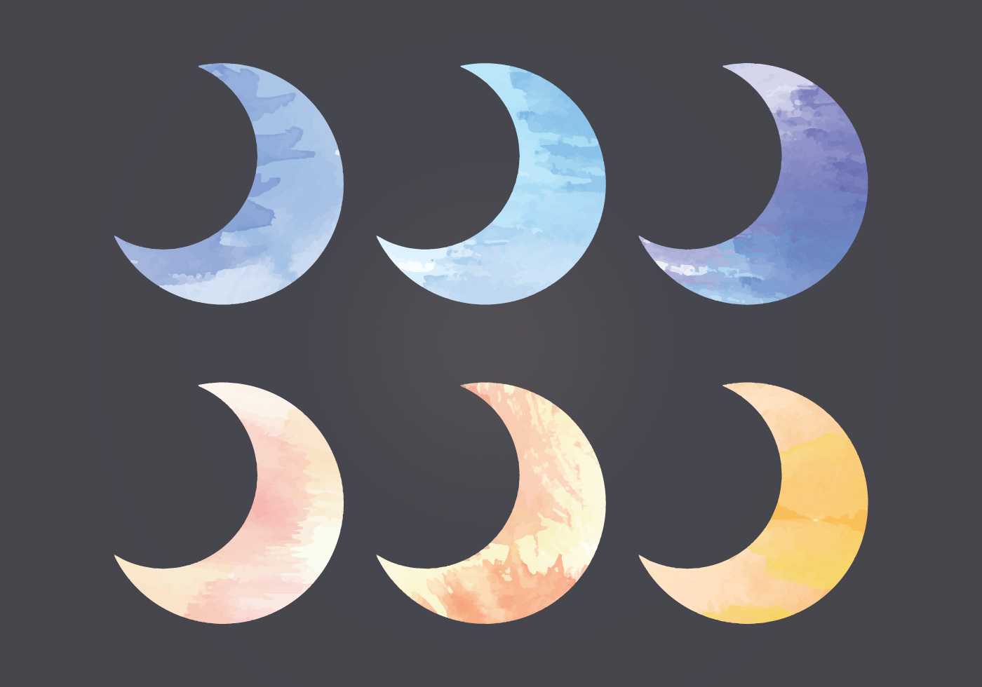 1400x980 Watercolor Moon Free Vector Art - Watercolor Crescent Moon