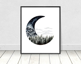 340x270 Watercolor Moon Etsy - Watercolor Crescent Moon