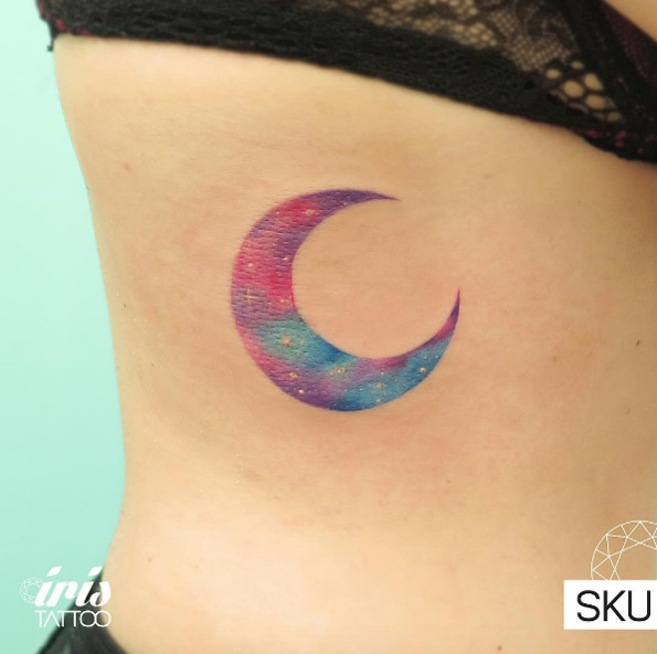595x592 Watercolor Crescent Moon Tattoo - Watercolor Crescent Moon