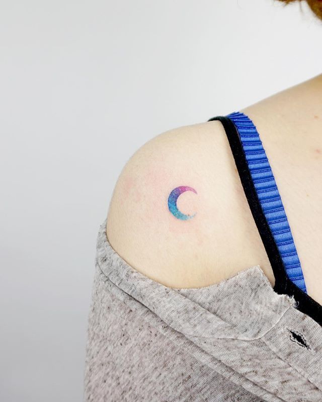 640x799 Collection Of Watercolor Moon Tattoos On Leg - Watercolor Crescent Moon