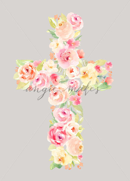 429x600 Painted Flowers Cross. Cross Made Of Watercolor Flowers. Easter - Watercolor Cross