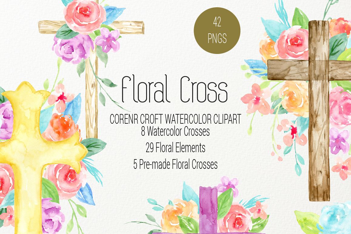 1158x772 Watercolor Clipart Floral Cross - Watercolor Cross