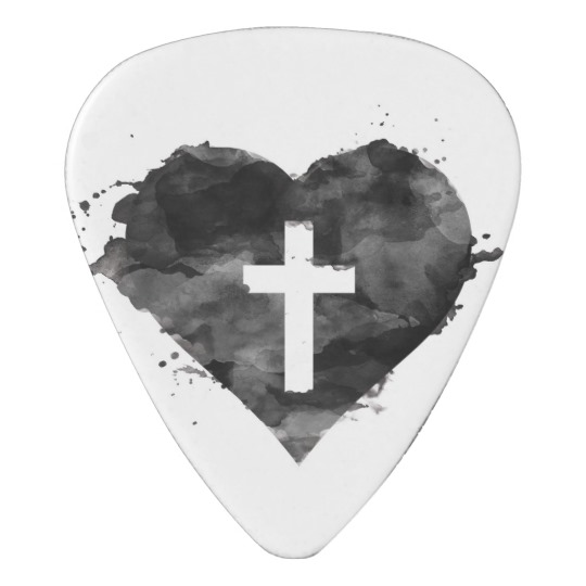 540x540 Black Watercolor Cross Heart Guitar Pick - Watercolor Cross