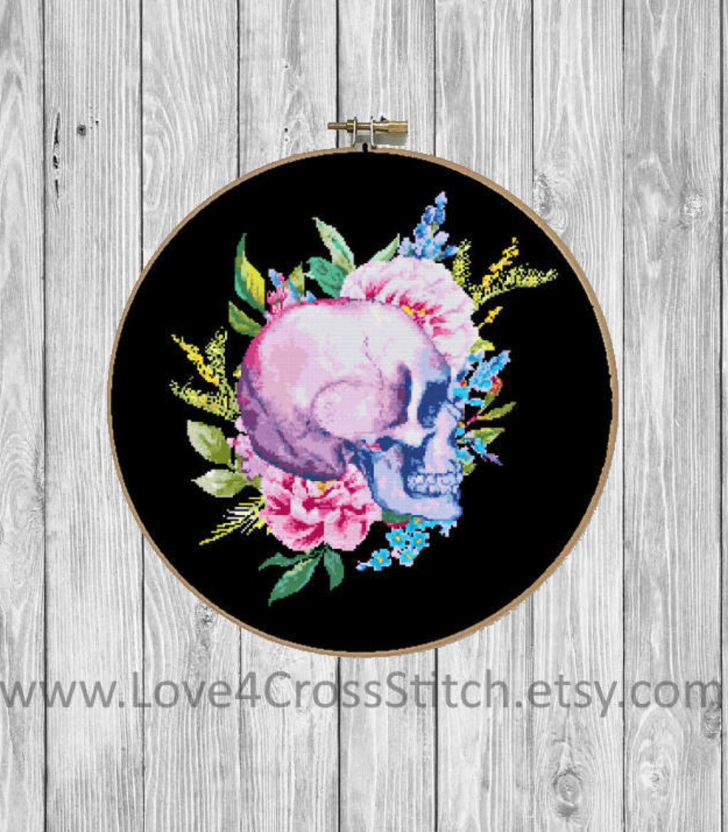 1024x1170 Watercolor Cross Stitch Pattern Modern, Watercolor Skull Cross - Watercolor Cross Stitch
