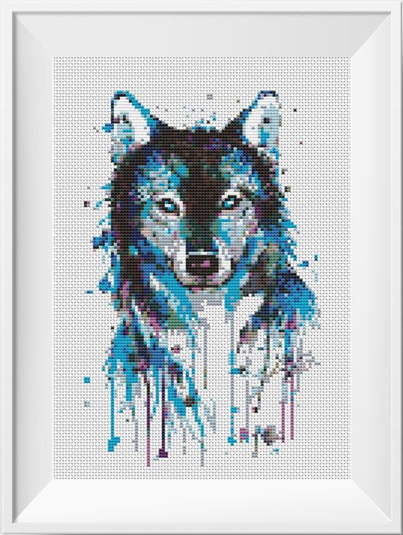 570x757 Wolf Cross Stitch Pattern Watercolor Art Counted Cross Stitch - Watercolor Cross Stitch