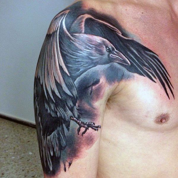 600x600 100 Crow Tattoo Designs For Men - Watercolor Crow Tattoo