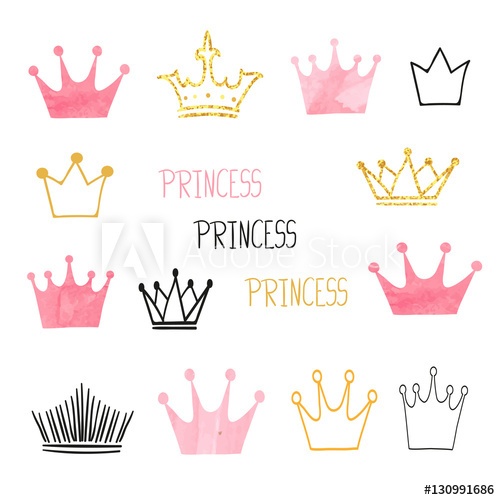 500x500 Set Of Doodle Sketch Watercolor Crowns For Your Design. Vector - Watercolor Crown