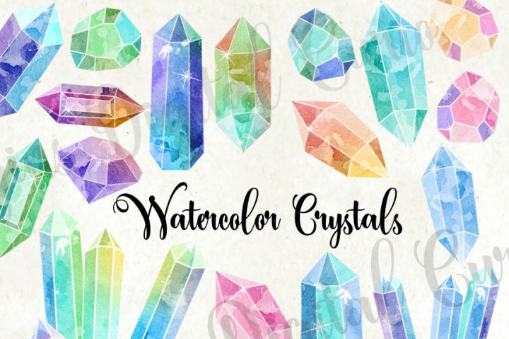 720x479 Watercolor Crystals Clipart By Digital Curio - Watercolor Crystals