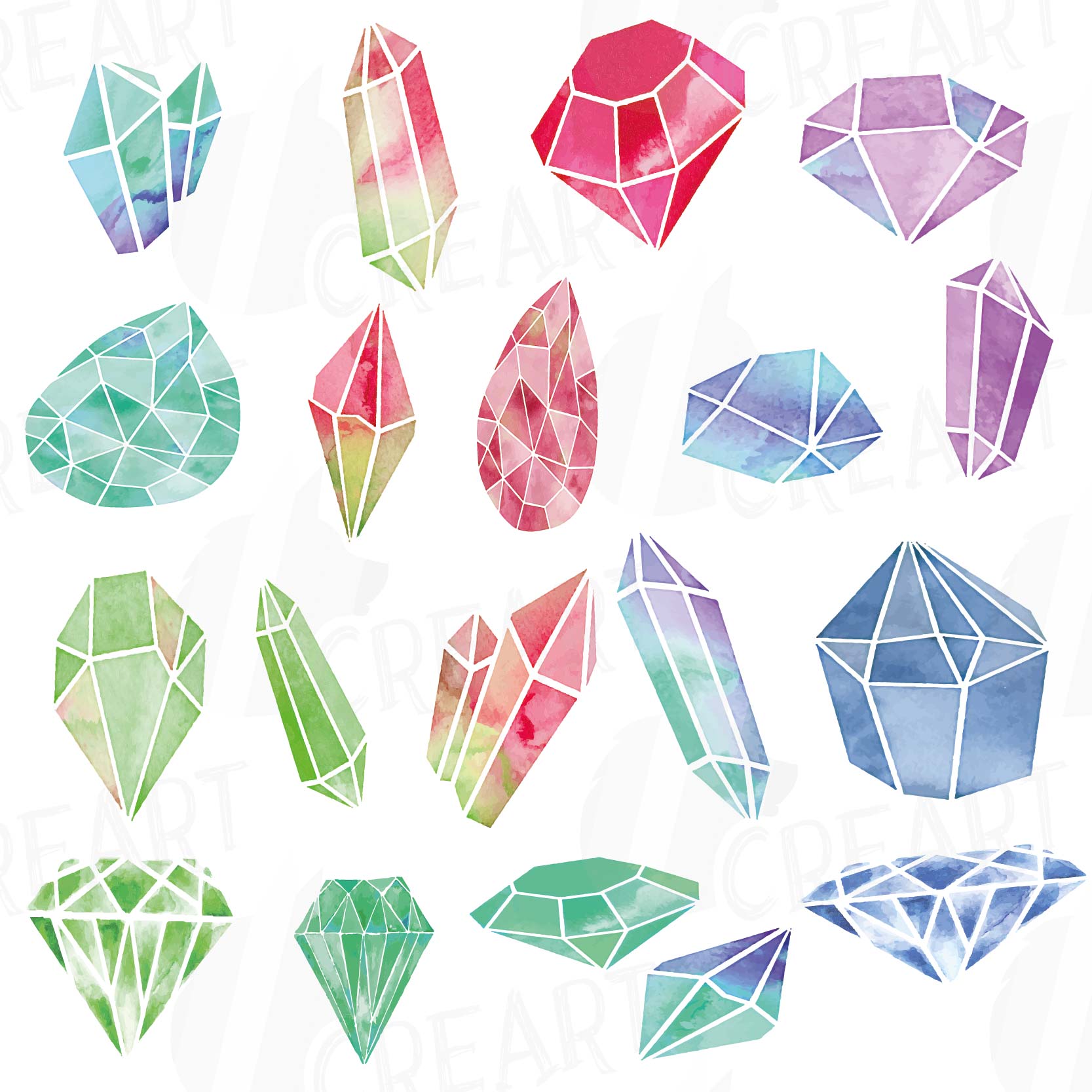 1667x1667 Watercolor Crystals And Gemstones Clip Art Collection, 19 - Watercolor Crystals