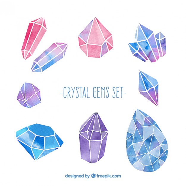 626x626 Watercolor Crystal Gems Set Vector Free Download - Watercolor Crystals