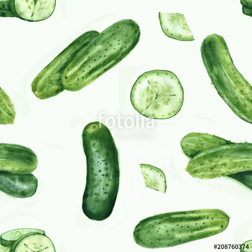 500x500 Hand Drawn Seamless Pattern With Different Watercolor Cucumber - Watercolor Cucumber