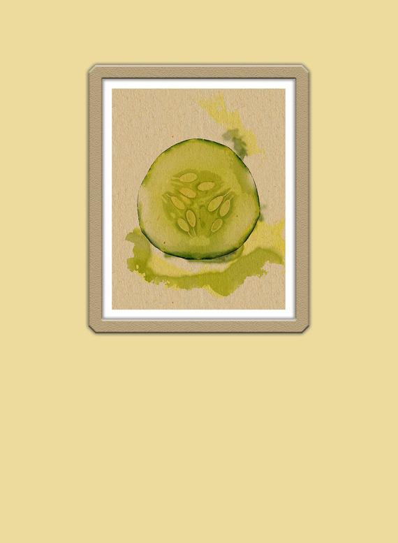 570x777 Juicy Cucumber On Cane Paper In Watercolor Style. Etsy - Watercolor Cucumber