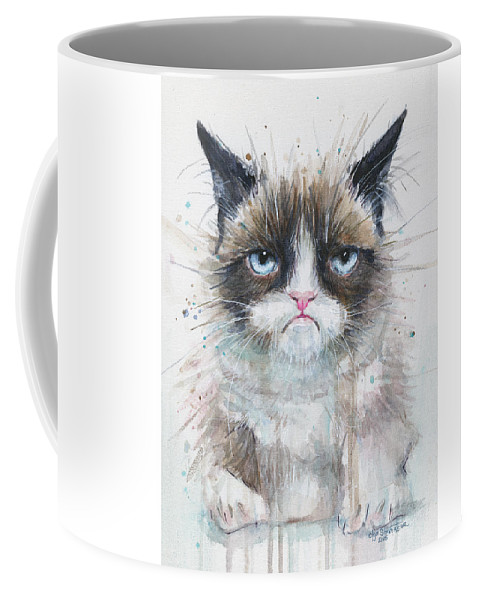 479x600 Grumpy Cat Watercolor Painting Coffee Mug For Sale By Olga Shvartsur - Watercolor Cup