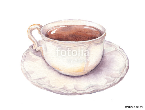 500x380 Vintage Cup And Saucer In Provence Style With Tea Or Coffee - Watercolor Cup