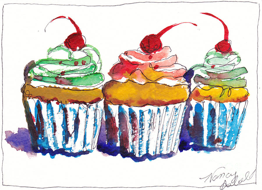 900x653 Watercolor Cupcake 11 Painting By Michele Hollister - Watercolor Cupcake