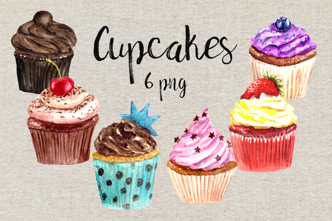 1158x772 Watercolor Cupcake Clip Art Set - Watercolor Cupcake