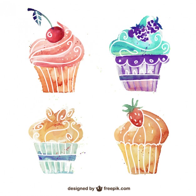 626x626 Watercolor Cupcakes Vector Free Download - Watercolor Cupcake