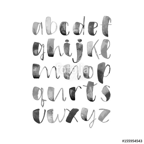 500x500 Hand Drawn Alphabet Written With Brush Pen In Monochrome Black And - Watercolor Cursive Font