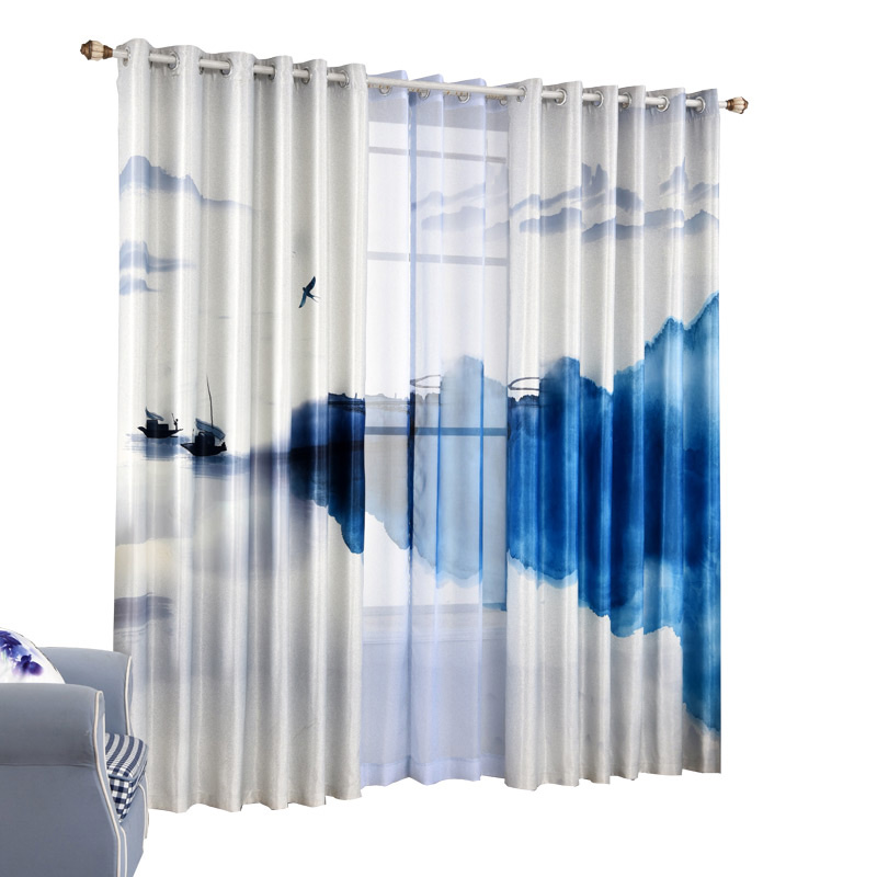 800x800 Blue And White Watercolor Curtains For Sliding Doors - Watercolor Curtains