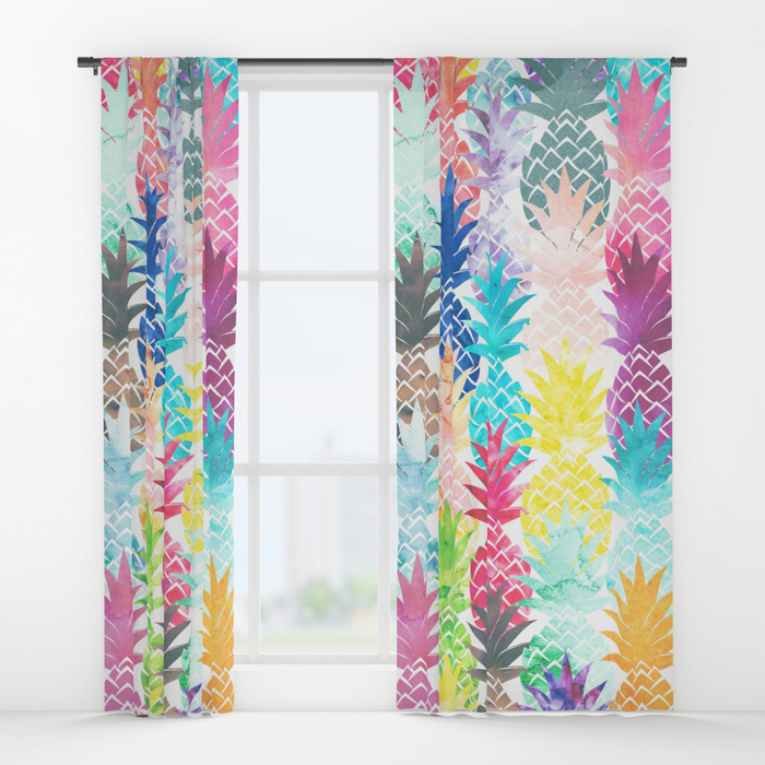 700x700 Hawaiian Pineapple Pattern Tropical Watercolor Window Curtains - Watercolor Curtains