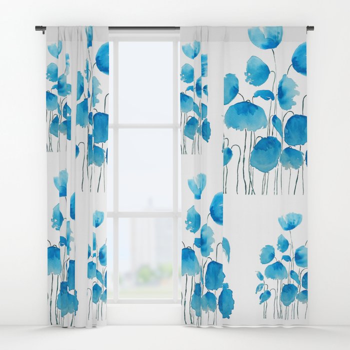 700x700 Blue Poppy Field Watercolor Window Curtains By Colorandcolor - Watercolor Curtains