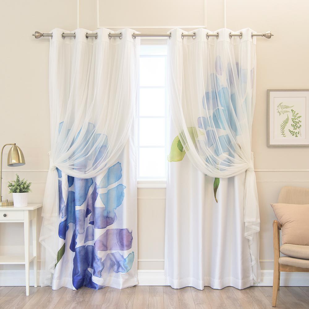 1000x1000 Best Home Fashion 84 In. L Umixm White Tulle And Faux Silk Blue - Watercolor Curtains