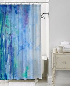 236x288 Blue Watercolor Shower Curtain - Watercolor Curtains