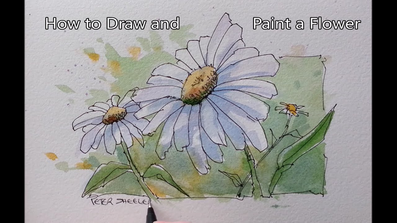 1280x720 How To Paint A Flower. Line And Wash Daisy. Easy To Follow. Real - Watercolor Daisy
