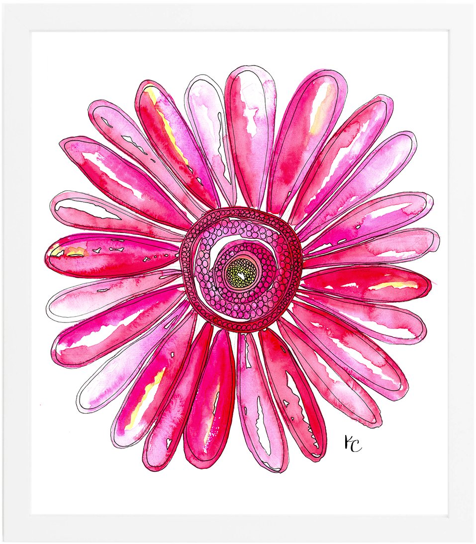 957x1093 Pink Gerber Daisy Watercolor Art Print - Watercolor Daisy