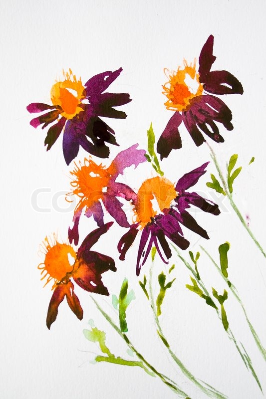 533x800 Daisy Flowers On Watercolor Stock Photo Colourbox - Watercolor Daisy