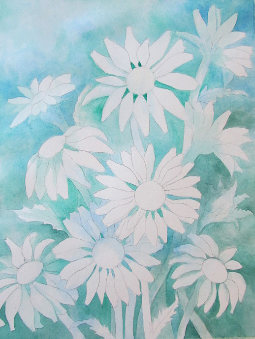 518x690 Painting Daisies Using Negative Watercolor Painting - Watercolor Daisy Paintings